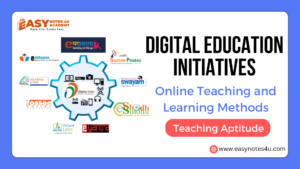 In this article we will explain about Digital Education Initiatives and Their Purposes Online Teaching and Learning Methods i.e. MOOCS, NDEAR, eVidya, DIKSHA, SWAYAM, SWAYAM PRABHA, ePathshala, National Digital Library, Shodhganga | Teaching Aptitude.