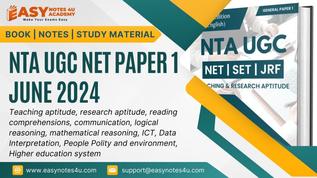 NTA UGC NET Paper 1 Book Notes and Study Material for Exam June 2024 by Dr. Gaurav Jangra is the best Book that includes various chapters like teaching aptitude, research aptitude, reading comprehensions, communication, logical reasoning, mathematical reasoning, ICT, Data Interpretation, People Polity and environment, Higher education system.