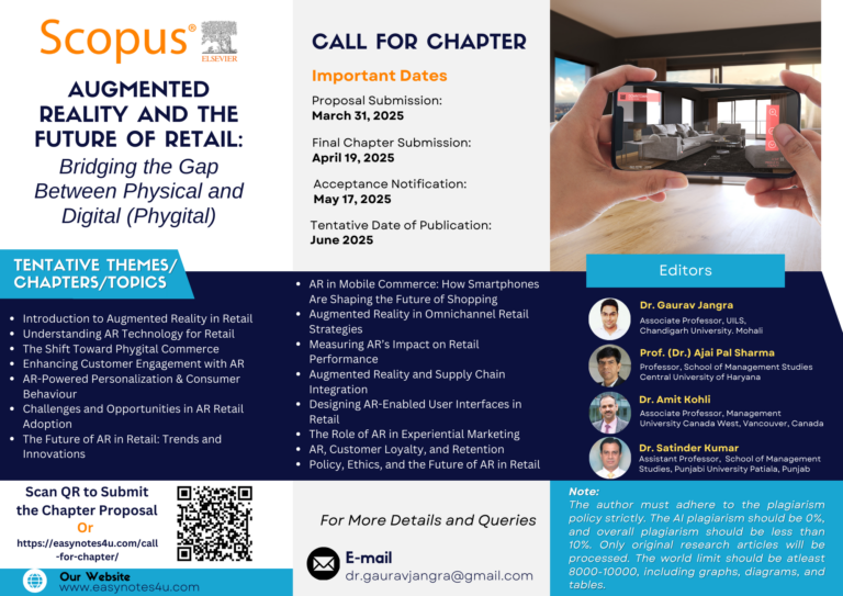 Call for Chapter for Scopus Indexed Book Titled "Augmented Reality and the Future of Retail - This upcoming book brings together innovative research, case studies, and strategic insights